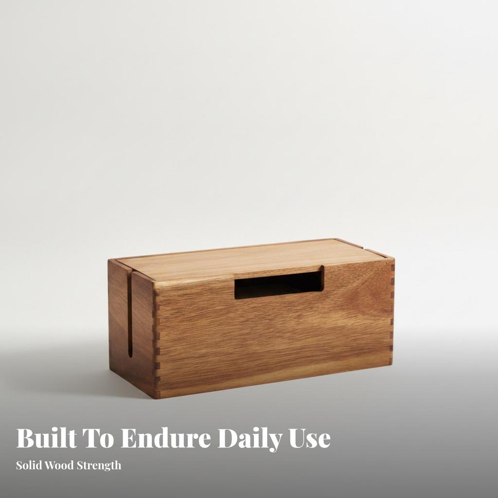 Cable Management Box Wooden Wood Sturdy for Nightstand