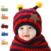 Winter Kids Hat With Plush Ear Protection Big Five-pointed Star Hat Scarf Set Striped Woolen Material Blue Yellow Orange Red Pink