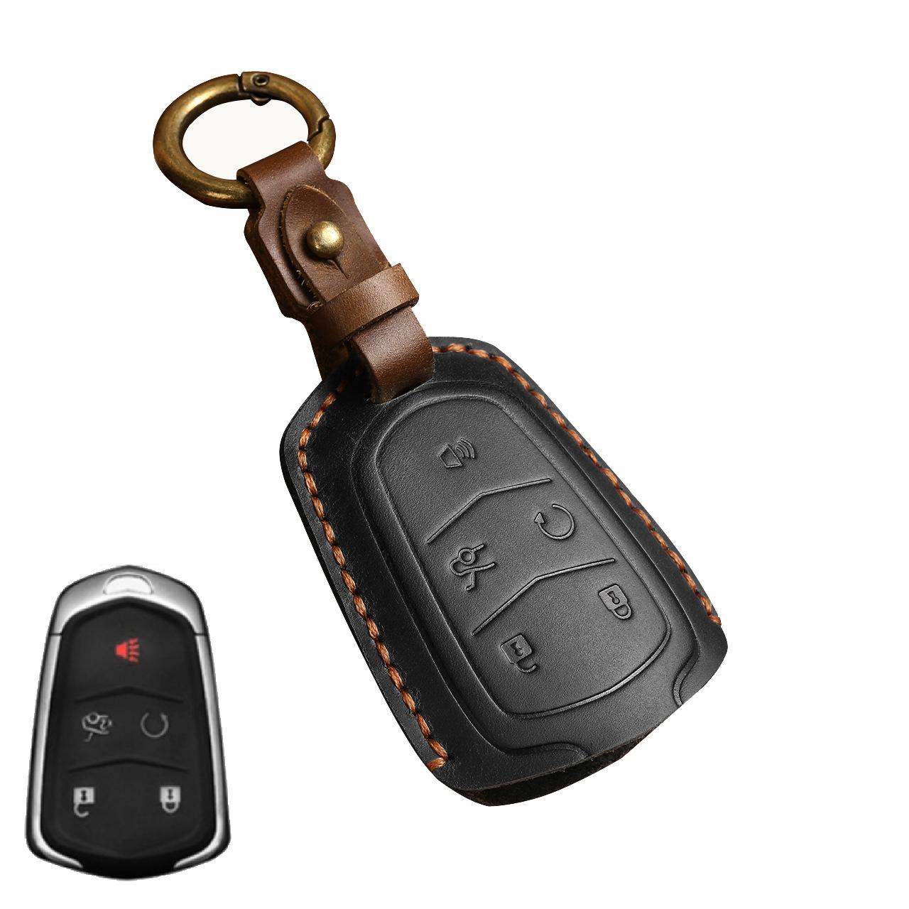 

Чехол для автомобильного ключа подходит для CadillacXT5NewCT6Натуральная кожаXT5ЗащитаCT5Чехол 5Key Black