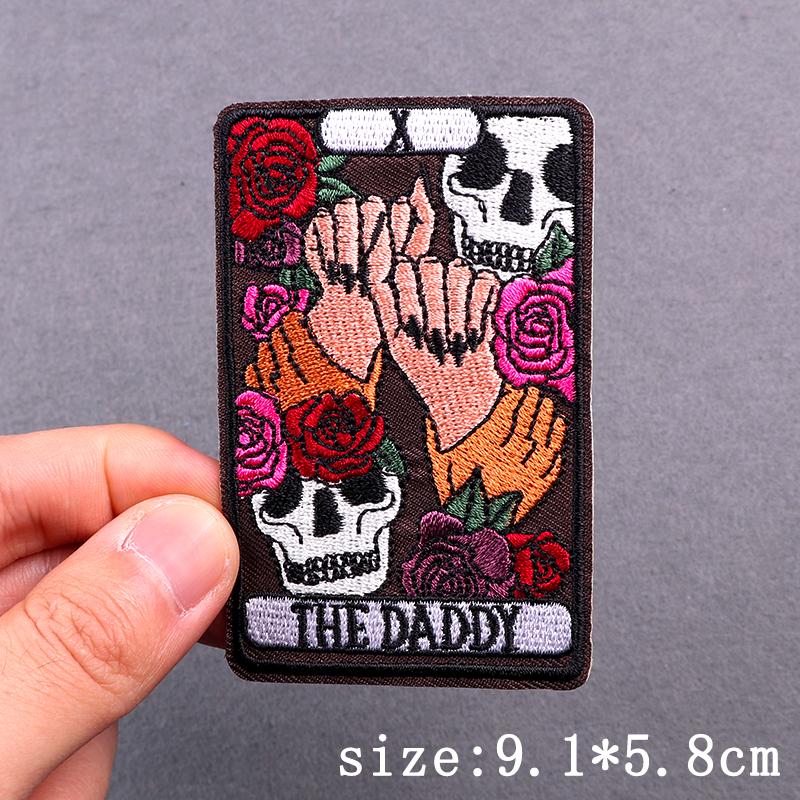 Hip Hop Punk Embroidery Patches For Clothing Thermoadhesive Patch Iron On Patches On Clothes Tarot Cards Skull Patch For Clothes