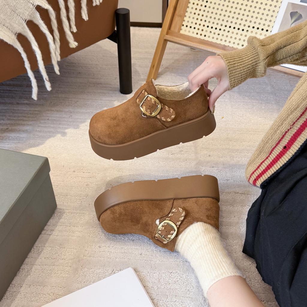 Cowhide Version Thick-soled Heightening All-inclusive Women's New Autumn One-pedal Boken Single Shoes