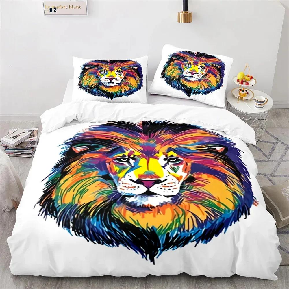 Lion Duvet Cover Set 3D Print Wild Animals with Glasses King Queen Size for Adults Teens Bedding Set Polyester Comforter Cover