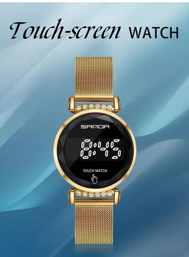 Sanda Touchscreen LED-Uhr mit Doppelschnalle Netzarmband - Modell 8007 für Damen