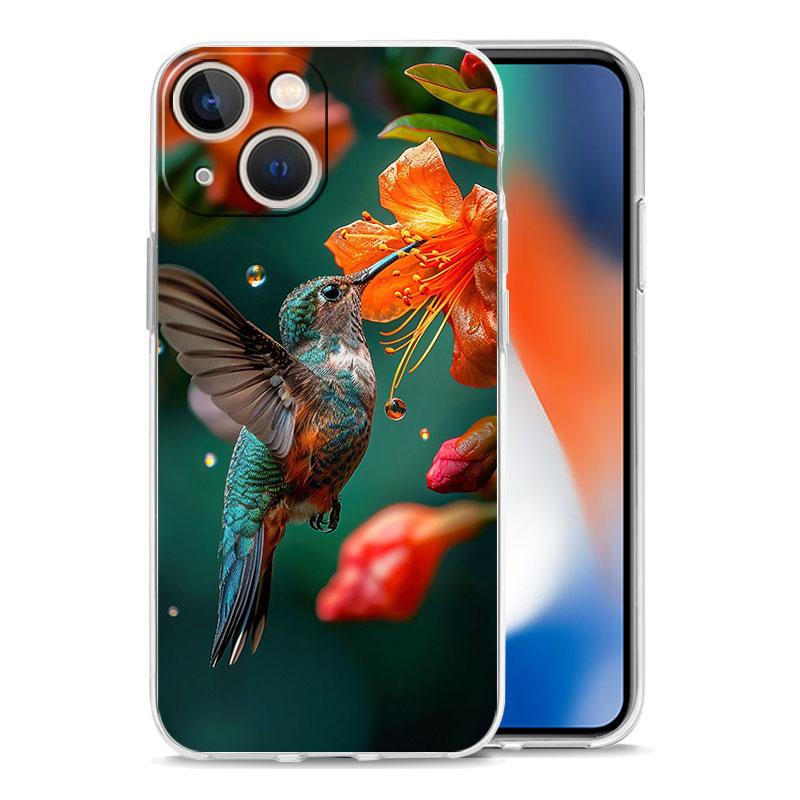 Phone Case For iPhone 16 Cases iPhone 15 12 13 14 16 Pro Max X XR XS Max 15 Plus 16Pro iPhone11 Clear Soft Cover Hummingbird