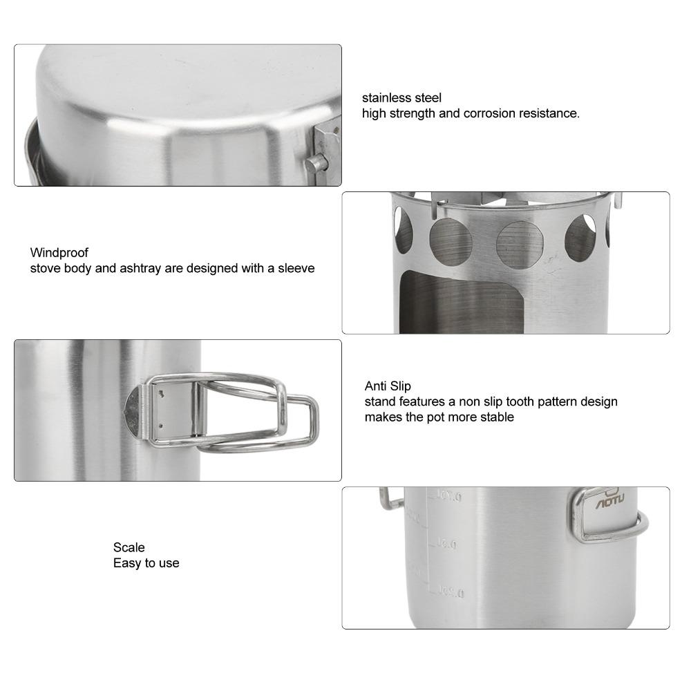 Stainless Steel Portable Camping Stove With Mesh Pouch Camping Pot Set  Outdoor Cooking