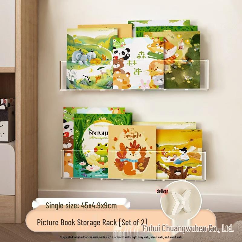 No-Drill Wall-Mounted Acrylic Bookshelf: Hallway & Behind-Door Storage for Children's Books