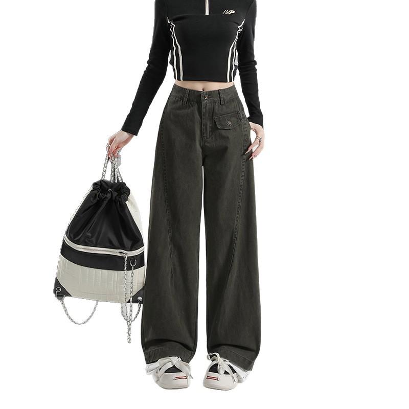 American retro overalls autumn and winter loose and versatile casual drape long pants