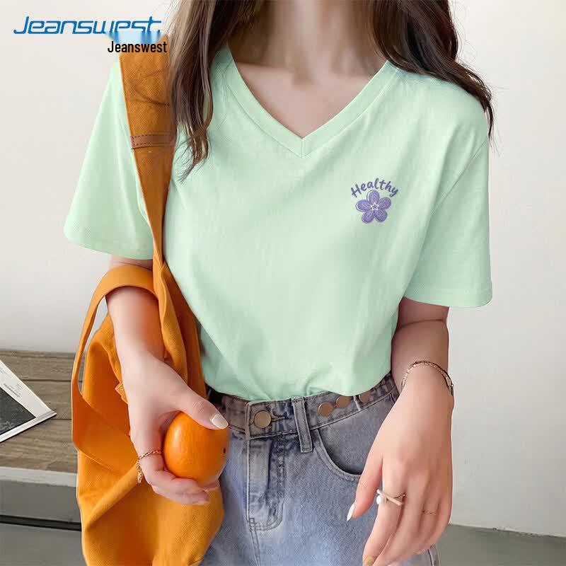 Jeanswest Women s V-Neck Cotton Floral T-Shirt S