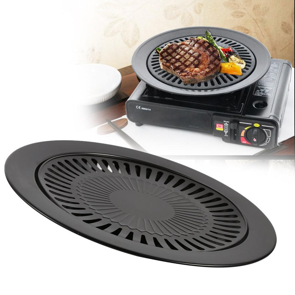Iron BBQ Grill Pan Round Grill Rack Reusable Korean BBQ Grill Pan  Tourist Picnic Camping