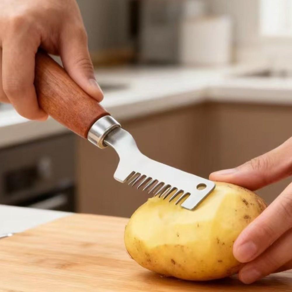 Edelstahl Lauchschneider Holzgriff Manuell Zwiebelschneider Multifunktional Ergonomisch FrühlingszwiebelSchneider Kochzubehör