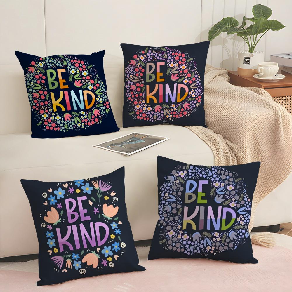 Be Kind Flowers Cushion Cover Short Plush Doublesided Print Square Throw Pillow Covers Sofa Home Cushion Decor