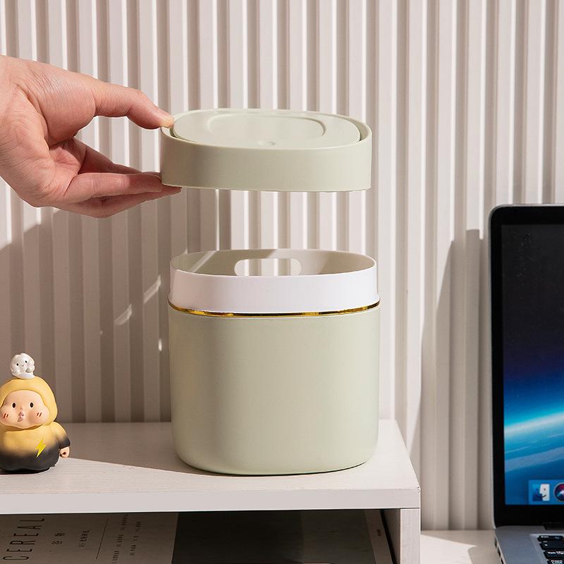 Popular Mini Desktop Trash Can with Pop-Up Lid for Bedside Table