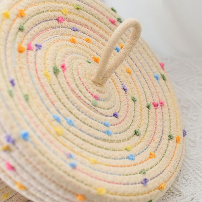 Pack of 2 Sturdy Cotton Rope Storage Baskets With Lid for Organizing Rope Keys and Toy In Elegant Color Designs