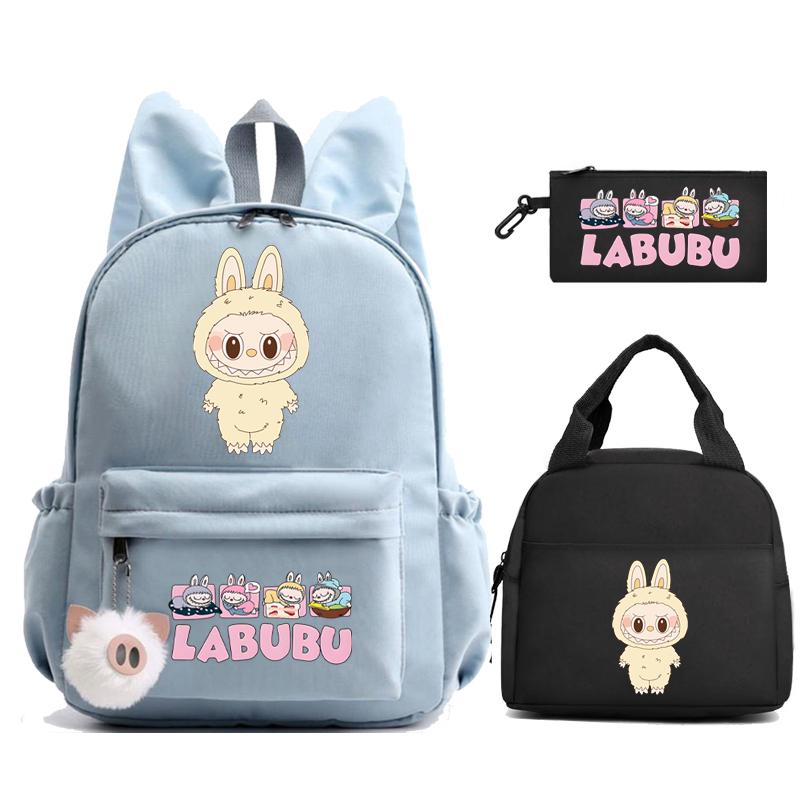 3Pcs/set Cute Printed Backpack Lunch Bag Pencil Case Children Girl Boy Mokoko Student Schoolbag Zimomo Kid Gift Mochila