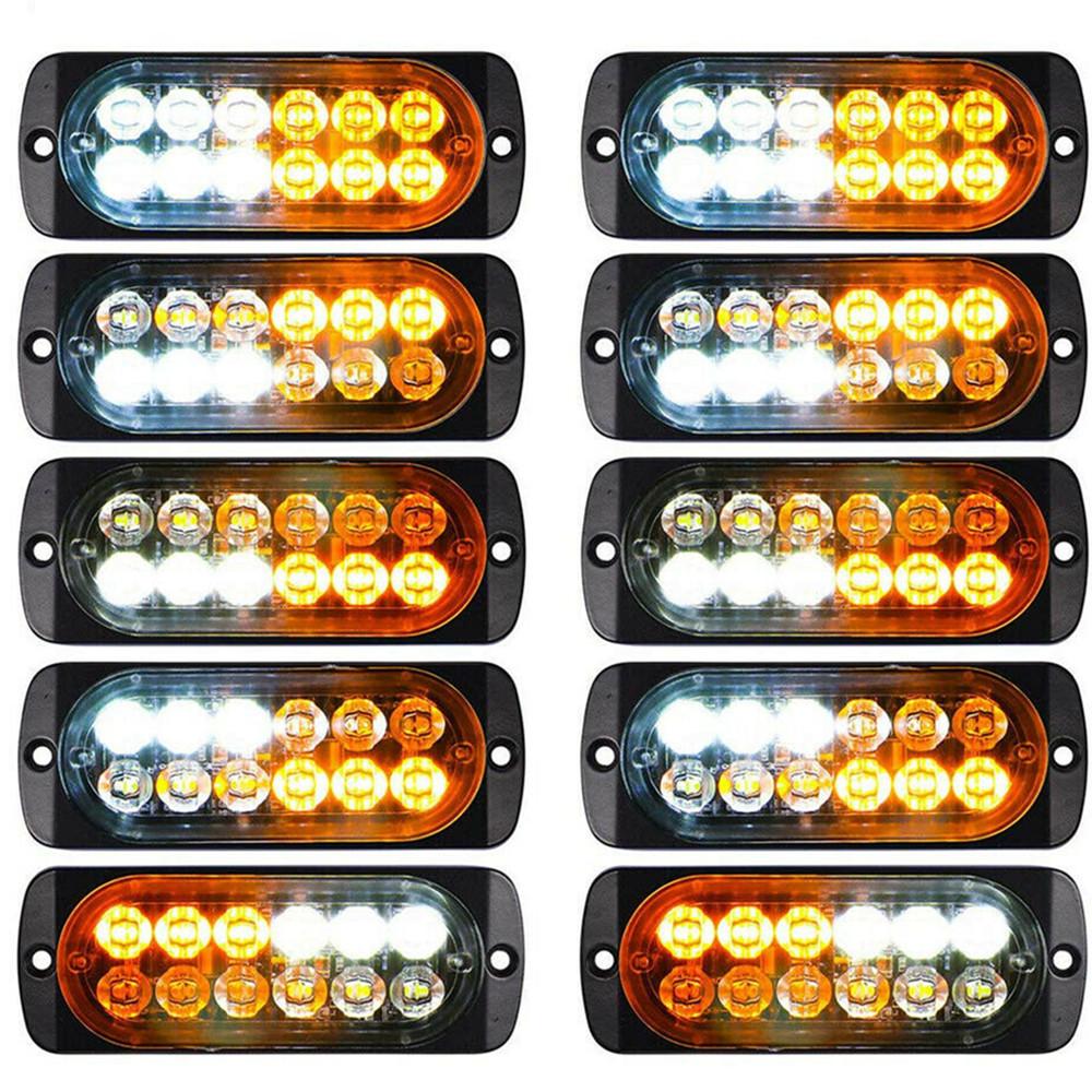 10PCS 12LED Lights Emergencies LED Car Strobe Lights Flashing Warning Light Beacon White Amber 12V 24V LED Stroboscopes For Auto