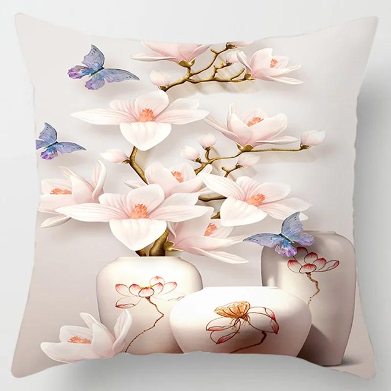 Square Pillow Case, D Printing Flower, Elegant and Fresh, Home Decoration, Living Room Sofa Cushion Cover, Pillow Case