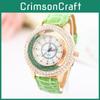 Fashionable Women's Quartz Watch With Rhinestones And Faux Leather Strap