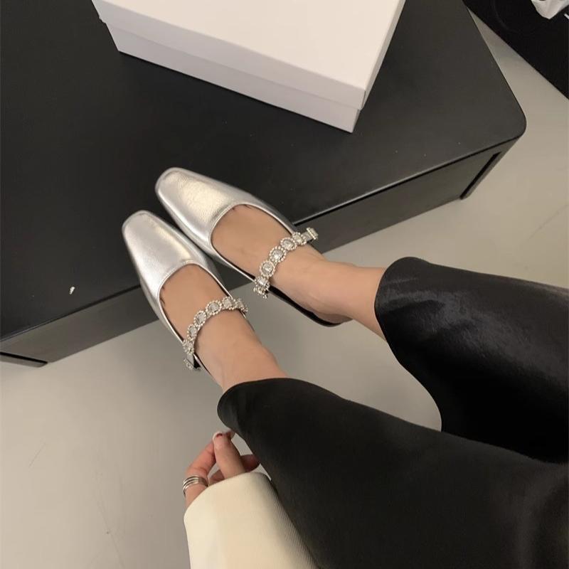 2025 New Fashion Spring Square Toe Women Mary Jane Shoes Fashion Crystal Buckle Casual Dancing Party Prom Shoes Slippers