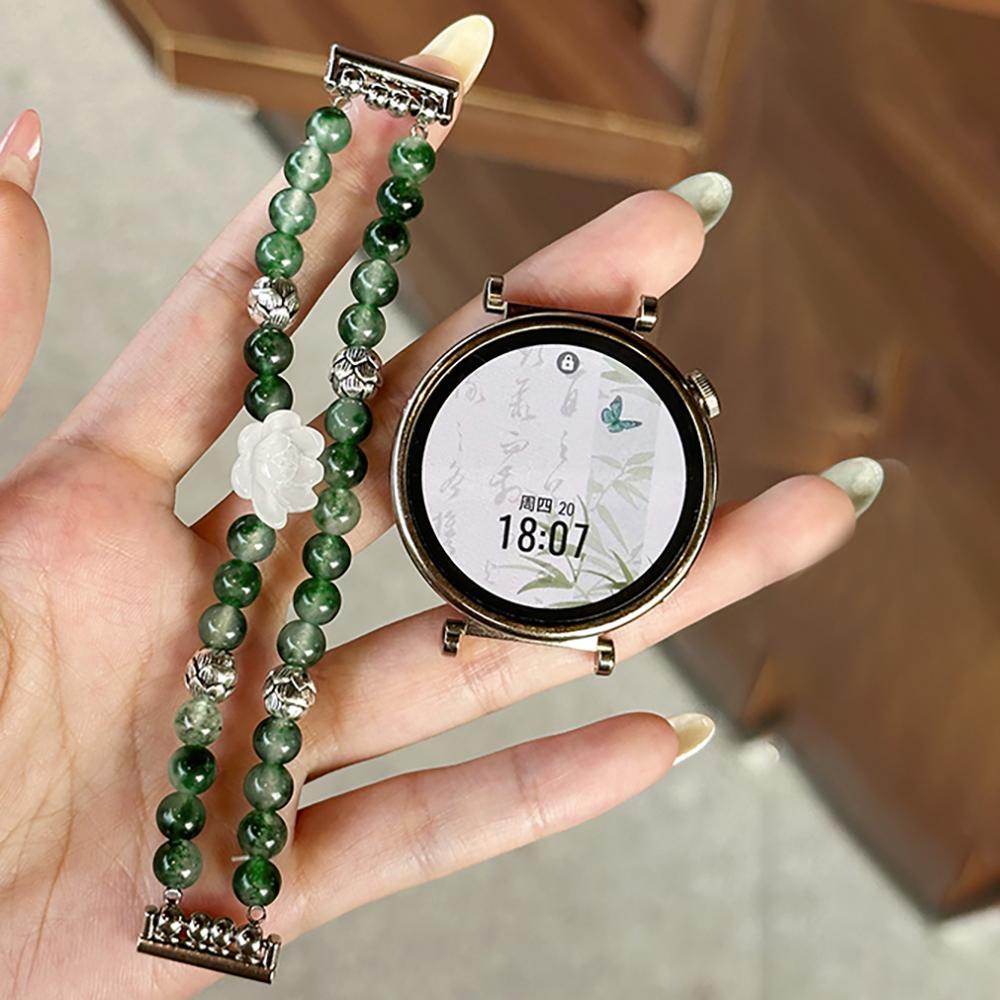 

Retro Green Lotus Patern Beaded Elastic Strap For Samsung Galaxy Watch Band 6 4 Active Classic 5 Pro 40 42 Women Wrist Bracelet 22MM