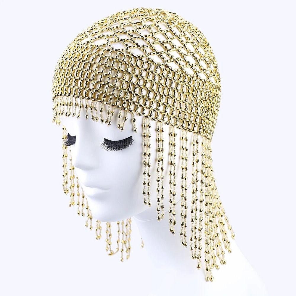 Shiny Beaded Hat Handmade Head Chain Exotic Headband  Party