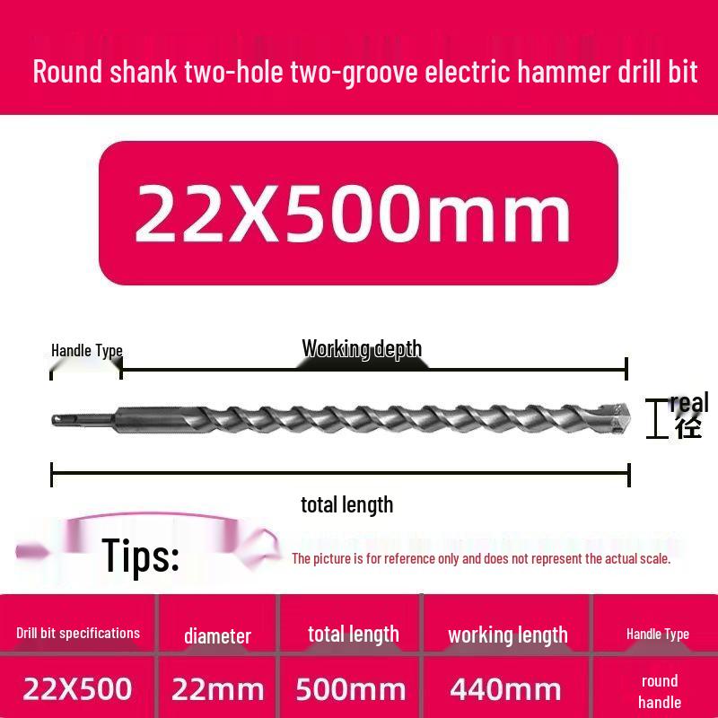Extended Electric Hammer Drill Bit, Square & Round Shank, for Concrete Piercing - Available in 500mm to 2m Lengths