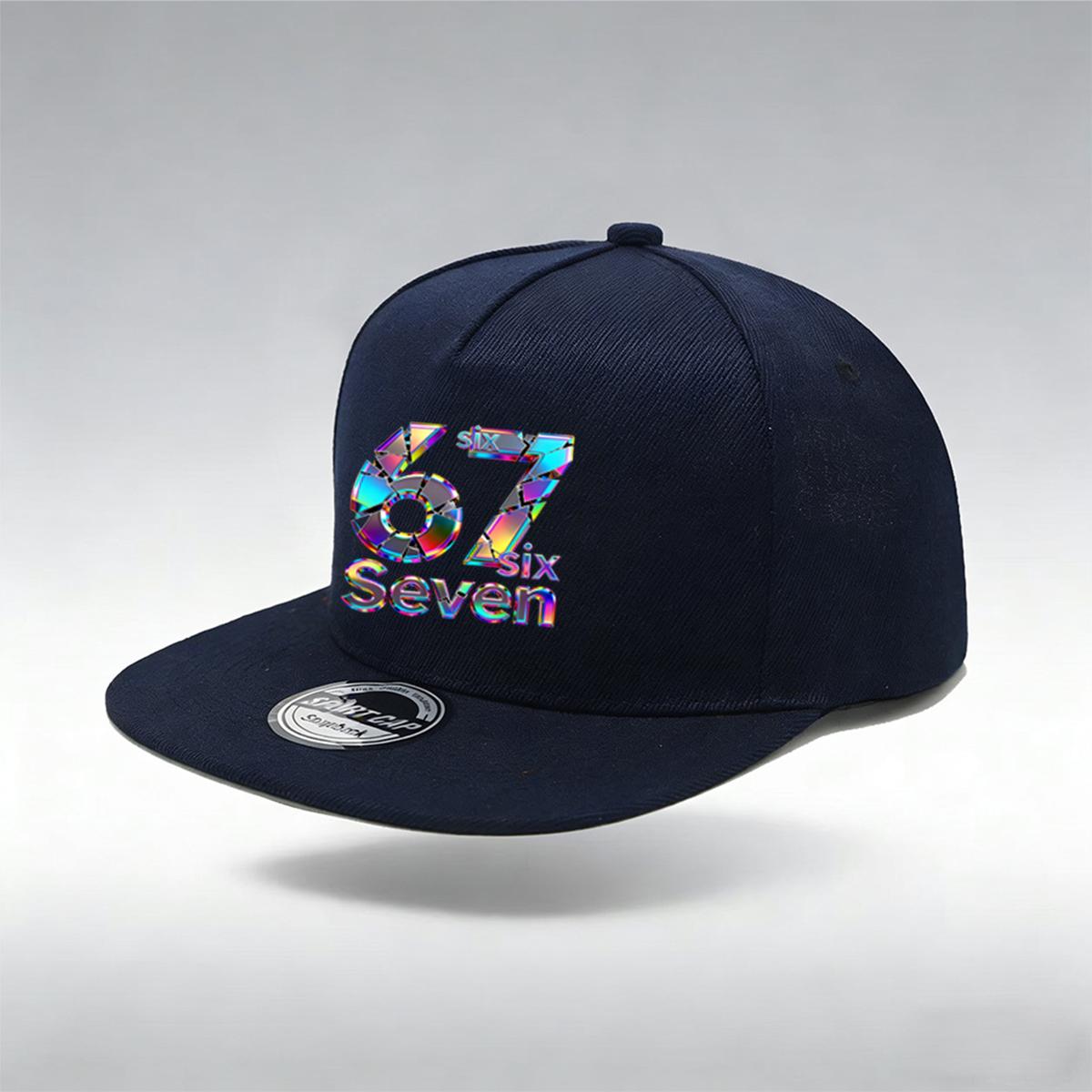 

1/2PC Breathable Flat Brim 67 Hat, One Size, Holographic SIX SEVEN Print, Trendy Cyberpunk Street Style for Daily Wear темно-синий