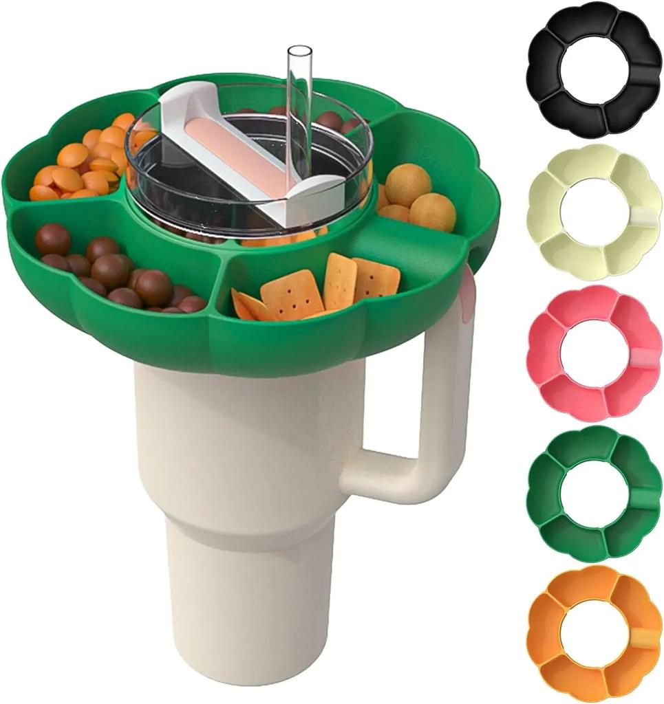 40Oz Snack Ring for Stanley Cup with Handle, Snack Container for Stanley Tumbler 40 Oz, 4 Compartment Reusable Snack Platters