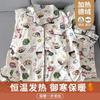 Womens Thick Fleece Pajama Set With Button Long Sleeve Top Pants Winter Home Comfort
