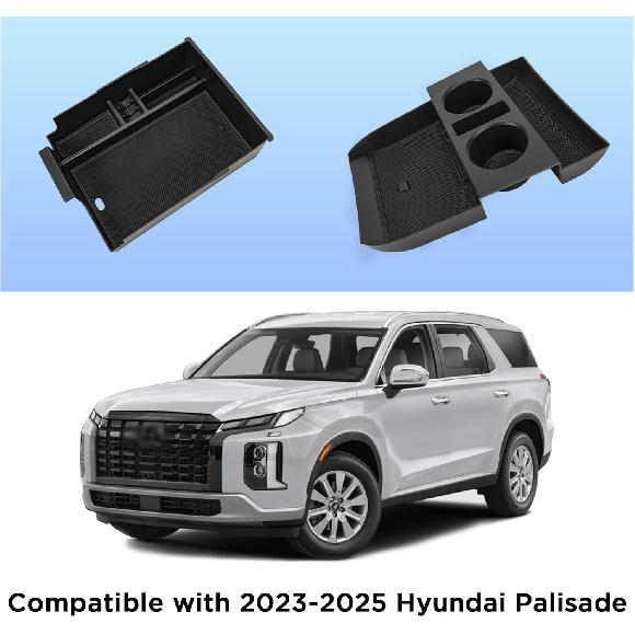 Carwiner 2PC Center Console Organizer Tray For -2025 Hyundai Palisade Accessories With Armrest Storage Tray For Palisade Accessories Interior Storage