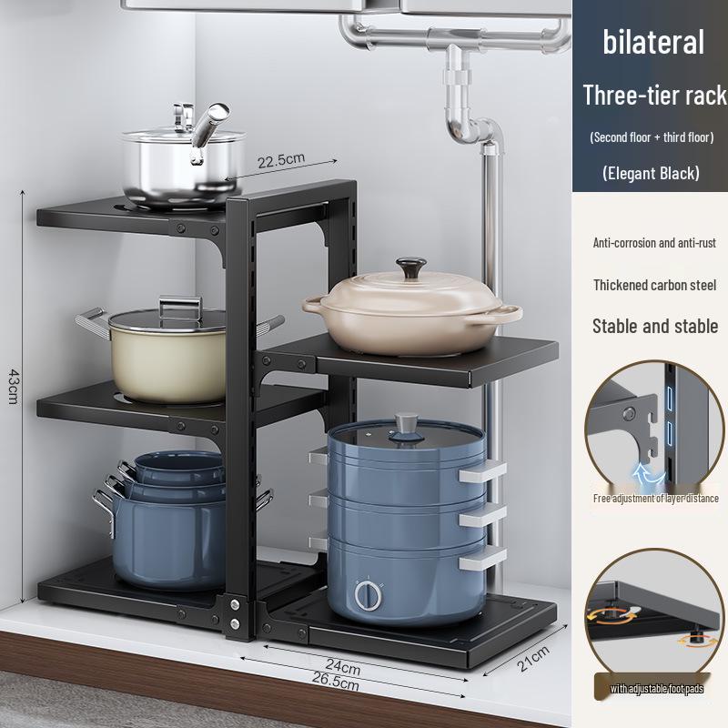 Flerlagrigt köksförvaringsställ för bänkskivor och under diskbänken - Organisera kastruller och stekpannor