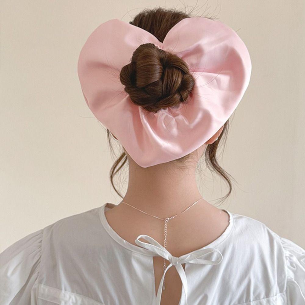 

Cloth Large Satin Hair Scrunchies Heart Shape Ponytail Elastic Rubber Band Girl червоний