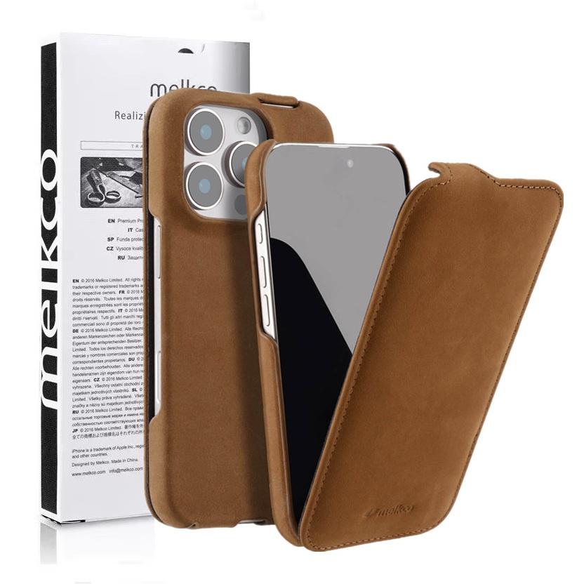 Melkco Genuine Leather Phone Case for iPhone 16 Pro Max 17 Air 17Pro16E 15 Plus 14 13 Mini 12 11 X XS Max XR Vertical Flip Cover