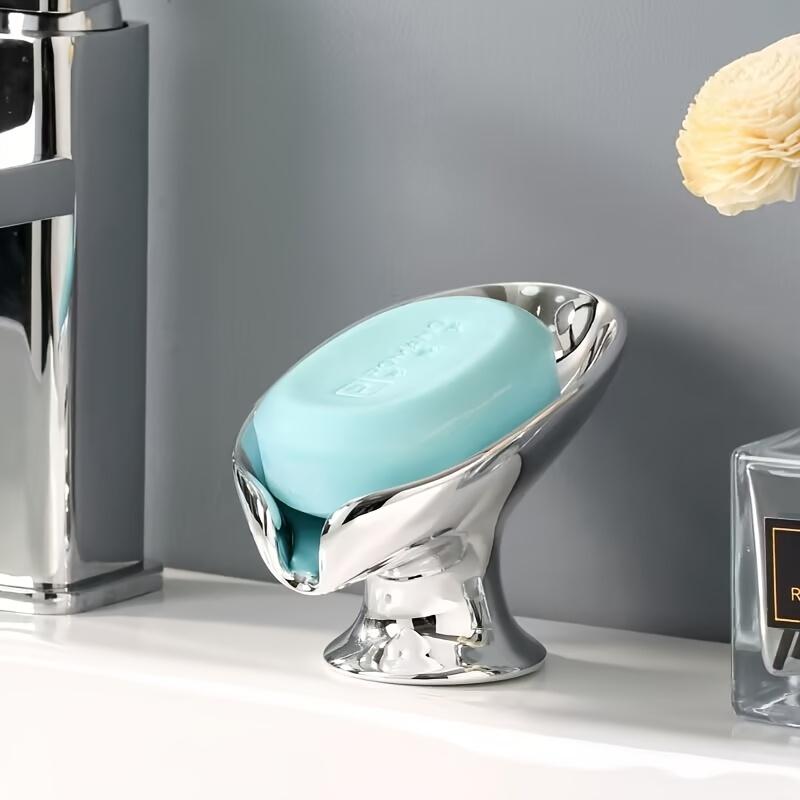 Suport Elegant pentru Săpun din Ceramică cu Frunze Aurii și Argintii, Design Oval cu Scurgere Automată pentru Organizarea Băii, Suport de Depozitare în Formă de Frunză cu Suprafață Texturată