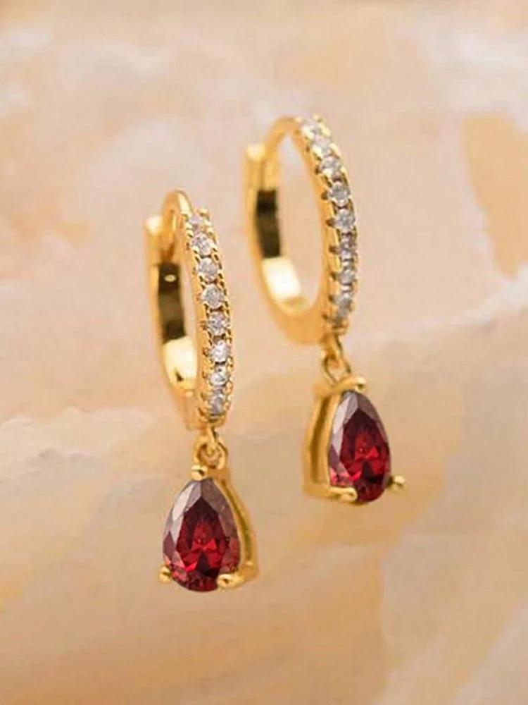Copper Colorful Zircon Simple Fashion Water Drop Hoop Earring For Women Dating Partyt High Quality Fine Jewelry
