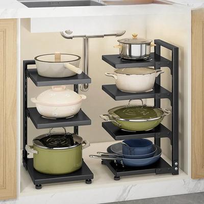 Multi-Layer Pot Storage Rack Shelf for Home Stovetop Cabinets Adjustable Pot Racks Multifunctional Sink Organizer Kitchen Tools