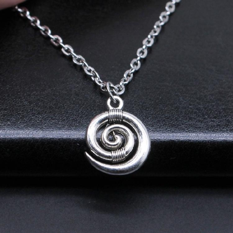 Fashion Jewelry Antique Silver Color Spiral Symbol Chain Necklace for Cool Girl