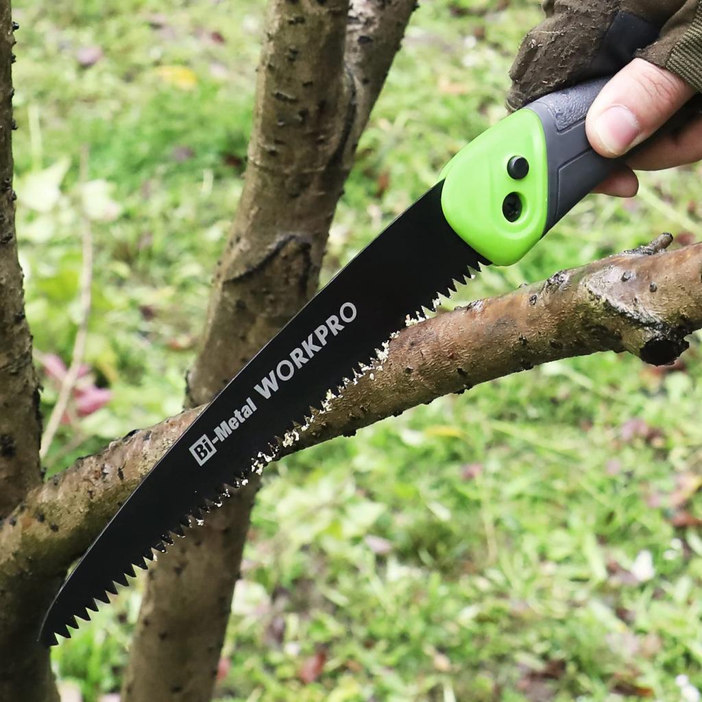 WORKPRO folding blade length tooth elastomer resin safety lock button gardening maximum pruning branch cutting green wood 200mm saw, 180mm,