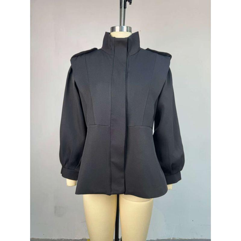 

Западный стиль Новая мода Стойка воротник Длинный рукав Неправильный тренч Верхняя одежда Короткая куртка-ветровка Black XL