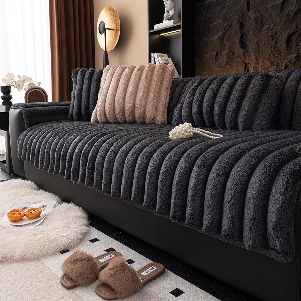 Stroking Cats Feel Camel Plush Sofa Cushion Winter Non-Slip Thickened Seat Cushion All-Inclusive Simple Modern Nordic Sofa Cover Cloth