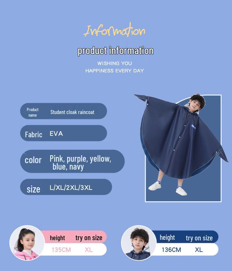 Cartoon Rain Poncho for Students: Waterproof Bicycle and Schoolbag Cover for Boys and Girls