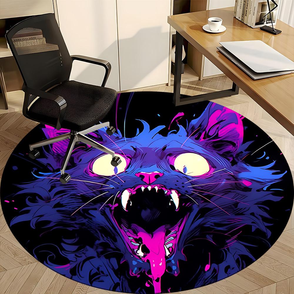 1PC Neon Kitty Office Round Area Rug, Indoor Mat Suitable ForOffice, Under Office Chairs Bedroom Living Room Home Decor, Room Deco F043