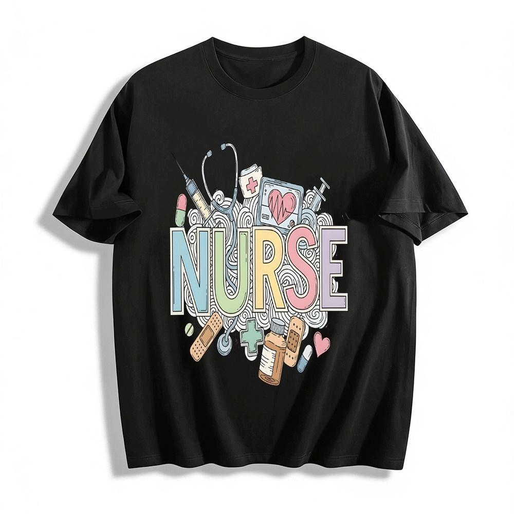 Nurse Themed Print Casual Tee For Medical Workers Pure cotton T-shirt XXS
