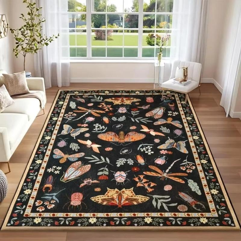Elegant Plant Insect Print Area Rugs Carpet for Living Room Modern Soft Bedroom Non-Slip Rug Kitchen Table Floor Mat Doormat