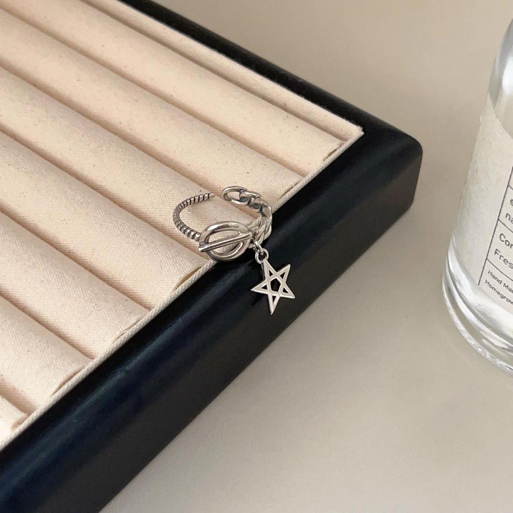 Korea S925 Sterling Silver Women's Vintage Open Band Ring - Simple, Light Luxury, Heavy Industry Design