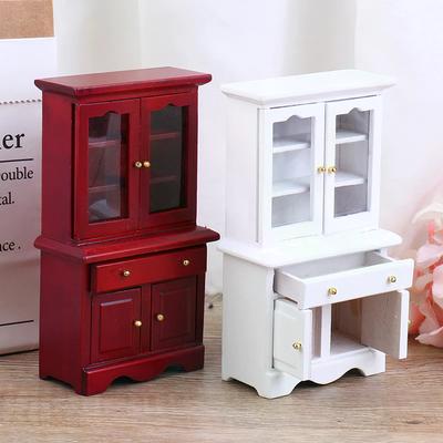 1/12 Dollhouse Miniature Furniture Multifunction Wood Cabinet Bookcase Model Toy For Kids Children Adults