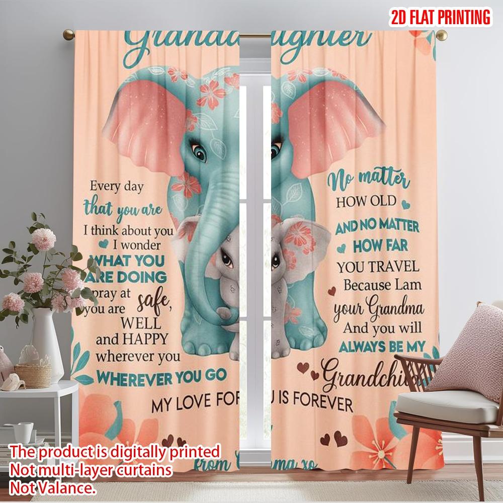 

2pcs,2D plane printing Light Filtering Curtains Grandmas Love Elephant Versatile Polyester Fabric (without rod) Decorations For 52.50×116.00 CM 2pcs
