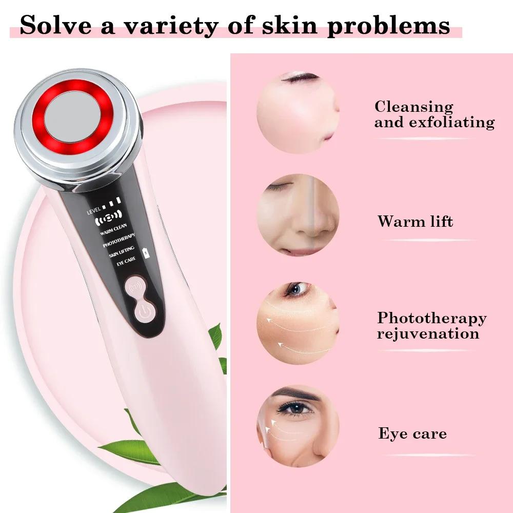 5-In-1 Facial Massager: LED Light Therapy, Eye Care, Skin Smoothing, USB Rechargeable