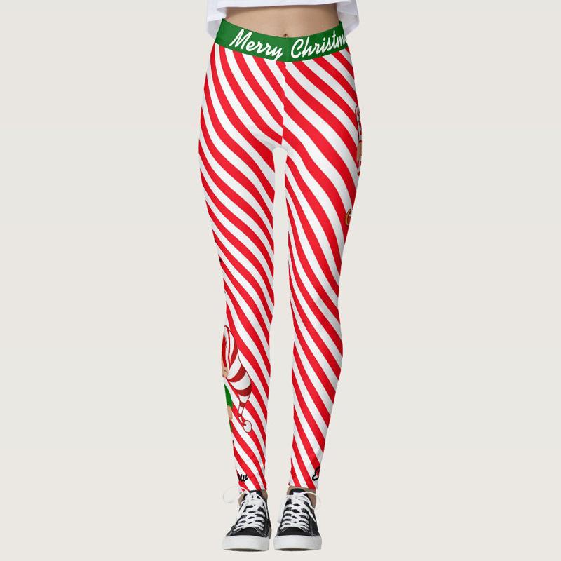 Fashion Christmas Print Fitness Sports Hip Lifting High Waist Bottom Pants Women Yoga Pants