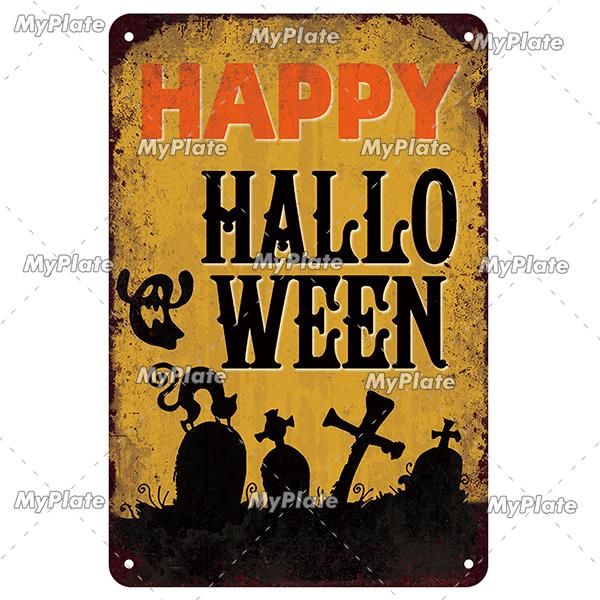 [MyPlate] Halloween Metal Sign Vintage Tin Sign Cafe Bar Decorative Plaque Home Decor Party Wall Sticker Witch Poster Gift