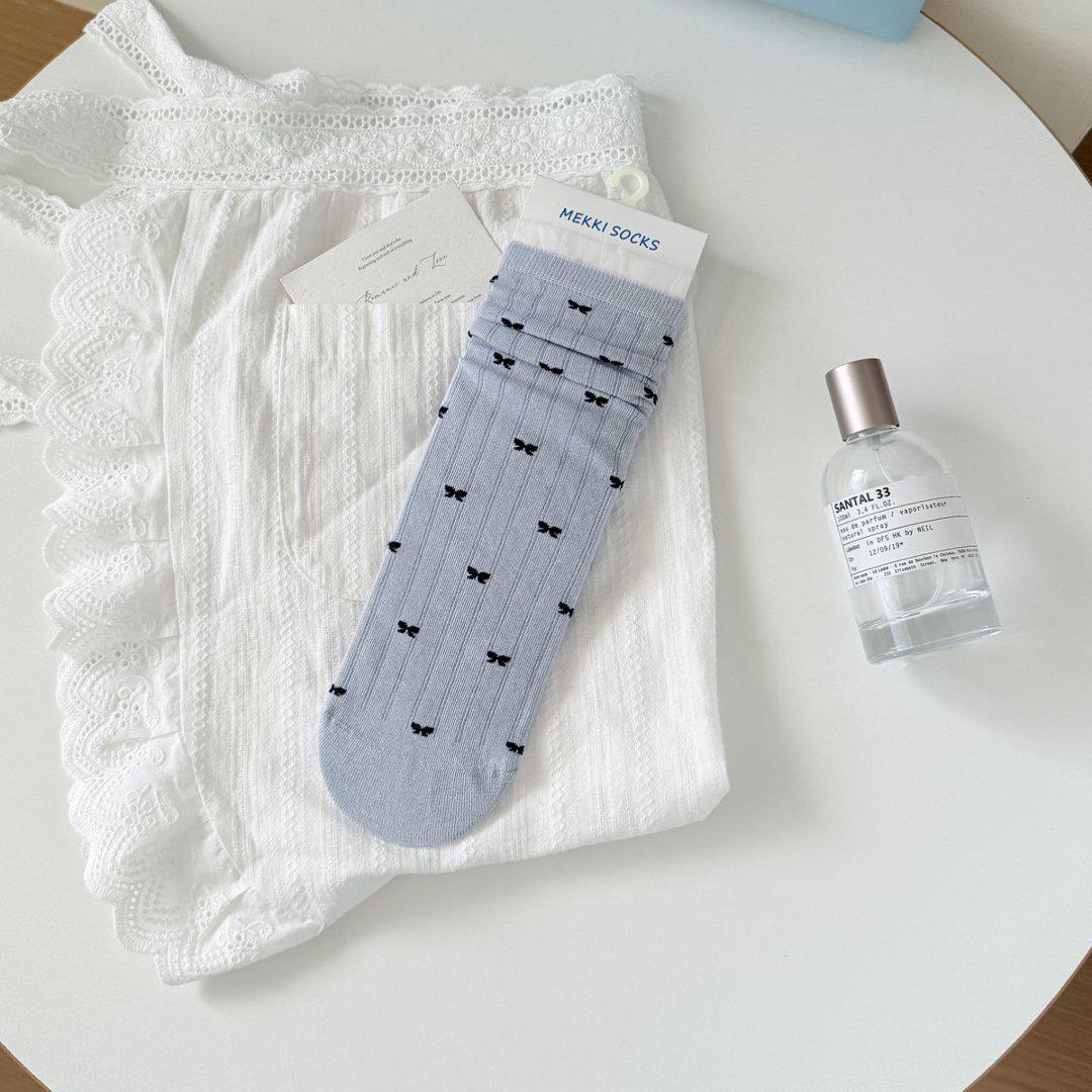 

Синие кружевные хлопковые носки до середины икры с узором «Морская соль»: Корейский минималистичный стиль Весна/Лето One Size